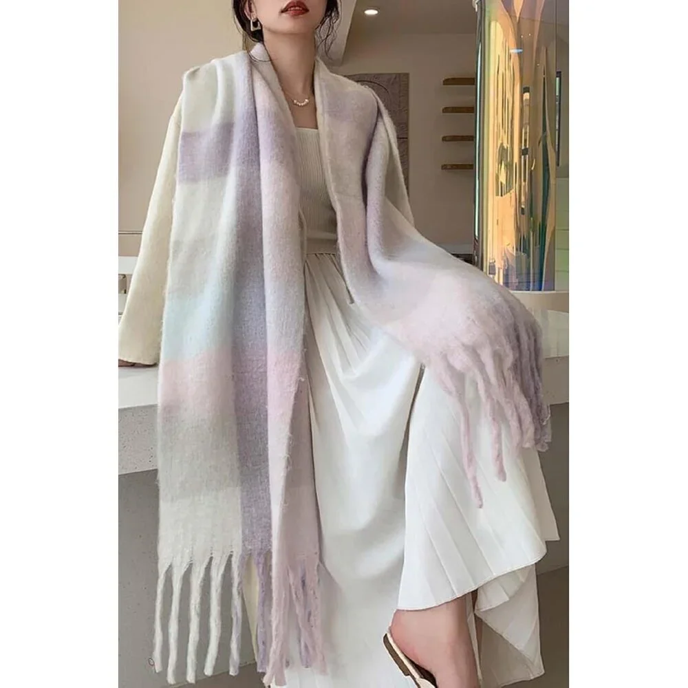 Women's Light Beige Pink Winter Warm Shawl Cold Weather Thick Blanket Scarfs
